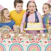 Doyomtoy Rainbow Boho Party Tableware, Pack of 61 Birthday Party