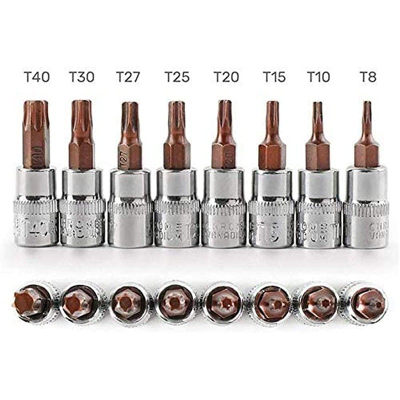 1/4" Torx Bit Socket Kit Socket Wrench Torx Bits Chrome
