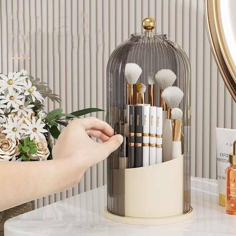 Yuzita Makeup Brush Holder Organizer with Lid, Rotating Dustproof Make