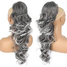 CINHOO Messy Hair Buns Hair Piece for Women,Loose Curly Hair Buns Natural Soft grey hair extensions clip in Short Fake Ponytail Bun Clips for Thick Hair Piece Hair Bun Daily Use (1B/Grey, 28inch)