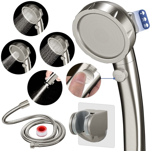 HANLIAN High Pressure Shower Head with Pause Button, 3 Spray