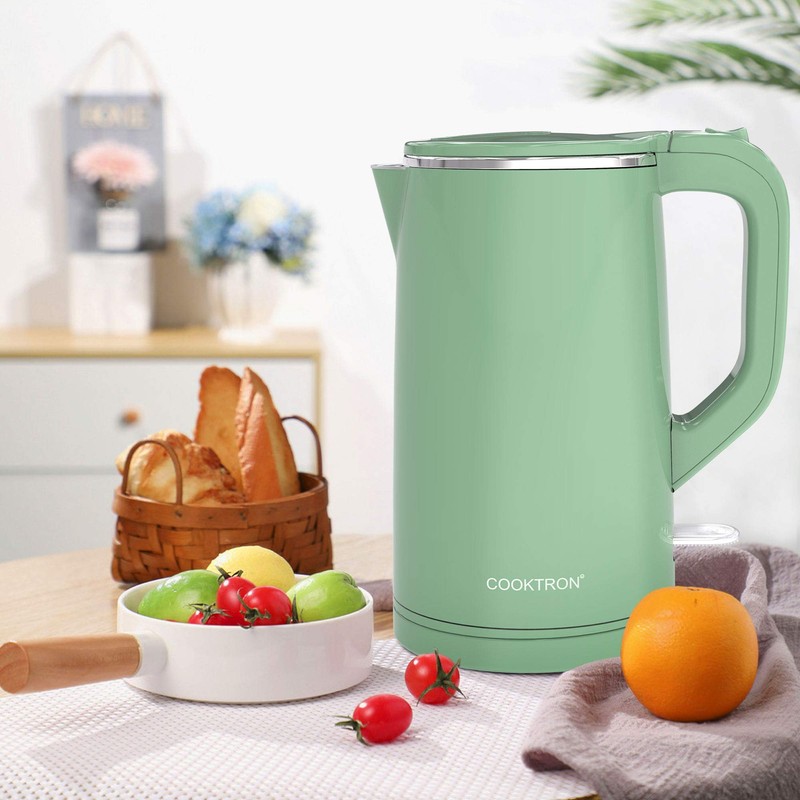 COOKTRON 1.7L Electric Kettle Quiet, Double Wall Hot Water Boiler