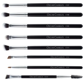 Oscar Charles Professional Eye Makeup Brush Set with Soft Blending Brushes Eyeshadow Brushes and Eyebrow Brushes in a Beautiful Gift Box Set of 8 Items Silver