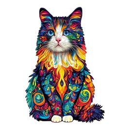 Wooden Puzzles for Adults, Wooden Jigsaw Puzzles for Adults Kids, Colorful Ragdoll Cat-2 Unique Shaped Wood Puzzles Adult, Creative Birthday Gifts for Friends Family Game (11.4 * 7.8in 135pcs)