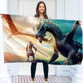 Dragon Knight Flag – Large Funny Flag – 110D Polyester – Double stitched – 4 brass grommets, large 90x150 cm (5 x 3 feet)