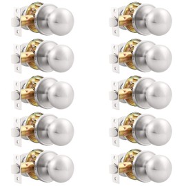 GOBEKOR 10 Pack Passage Door Knobs Keyless Interior Door Knobs with Lock Satin Nickel Round Closet Door Knob Stainless Steel Door Knobs