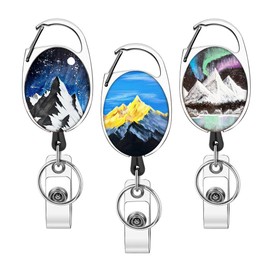 Heavy Duty Retractable Badge Reel with Carabiner Belt Clip Key Ring Cute ID Name Badge Reels for Doctor Nurse 3 Pack (Snow Mountain)
