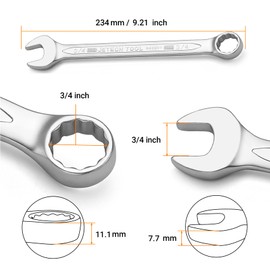 Jetech 3/4 Inch Combination Wrench - Industrial Grade Spanner with 12-Point Design, 15-Degree Offset, Made with Durable Chrome Vanadium Steel in Sand Blasted Finish, Forged, Heat-Treated, SAE