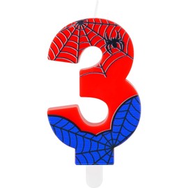 iNINGER Spider Themed Birthday Candle,Red Birthday Candles Spider Cartoon Themed Happy 3rd Birthday Candles Number 3 Candle Decorations for Boys Girls Kids Party Supplies Spider Ornament Décor
