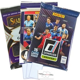 3 Pack/Box LOT of 2024-25 Panini Donruss/Prizm/Select Soccer Blaster Trading Cards + Toploaders + StreetCards Magnet! (3 Packs (23 Total Cards) + 3 Toploaders)