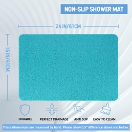 Hargiis Non-Slip Bathtub Mat, Anti Slip Shower Mat, Fast Drying Bathtub Mats, Foot Scrubber Mat, Anti Slip Mat for Tub, Floor, Bathroom, Kitchen, Home, Hotel (Turquoise Blue 24"×16")