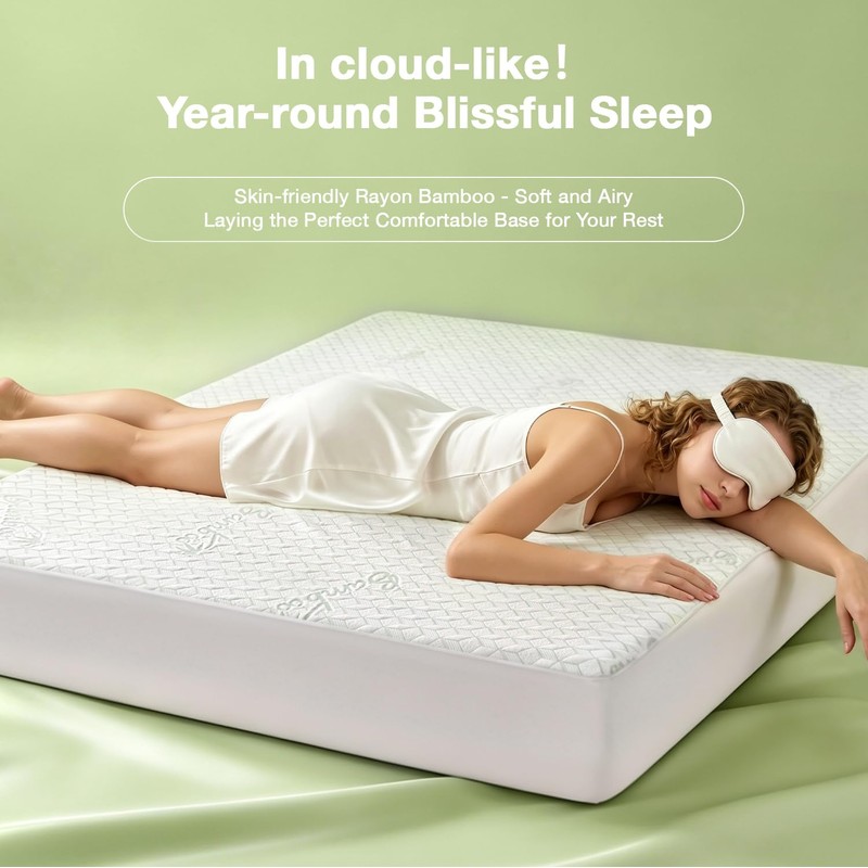 Queen Waterproof Mattress Protector Washable Mattress Padded Cover Rayon Bamboo