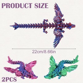 3D Printed Dragon, Fidget Toy, 2 Pcs Articulated Dragon with Wings, Crystal Dragon Ornament, 3D Printed Toys, Dragon Fidget Toy for Home Office Decor Executive Desk Toy