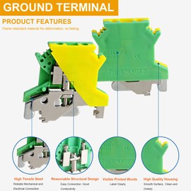 Erayco USLKG2.5N - Bloque de terminales de conexión de circuito de tierra montado en riel DIN, 600 V 20 A, 24-12 AWG, abrazadera de tornillo (paquete de 20)