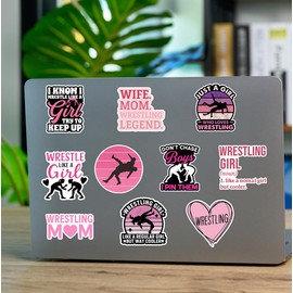 SODAVA (3x3 in) Women Wrestling Stickers Pack of 10 – Motivational Girl Wrestler Vinyl Decals for Laptop, Water Bottle, Scrapbook – Empowering Female Athlete Gift