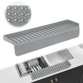 Silicone Faucet Splash Guard 4" x 20", Faucet Water Catcher Mat, Longer Silicone Sink Mat for Kitchen, Bathroom, Laundry Room, Farmhouse for Quartz Kitchen Sink（Gray）