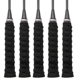 Senston 5 Pack PU Racquet Grip Tennis/Badminton/Squash Anti Slip Perforated Super Absorbent Overgrip, Pack Of 5 (Black)