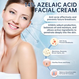 Azelaic Acid face serum cream for Redness Relief,Dark Spots,Azelaic Acid Acne Cream with Niacinamide & Vitamin C,Acid 14% Facial Serum Balance Excess Sebum & Soothe Irritation,30ml,2pcs