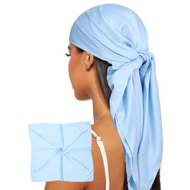 AWAYTR 35” Satin Head Scarves Women Like Silk Scarf Hair Bandanas Women Matte Neck Scarf Head Wrap Hair Headscarf (Light Blue)