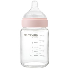 Mobella Classic Glass Baby Bottles for 0 3 6 Months with Slow Flow Nipple, Anti Colic Feeding Bottle for Breast Feeding Babies, Non-Tip Stable Base Newborn Bottles, Infant Bottles, 6 oz/180ML, Pink