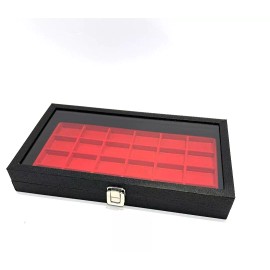 USJS Black Glass Top Red 24 Space Liner Coin Hobby Jewelry Display Case