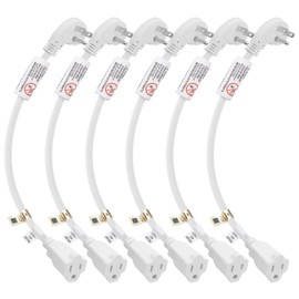 FIRMERST 1Ft Flat Plug 3 Prong Extension Cord 14 AWG White 1875W 6 Pack