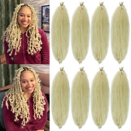 613 Marley Twist Braiding Hair 24 Inch Blonde Springy Afro Twist Hair 8 Packs Kinky Twist Hair 613# Wrapping Hair for Soft Locs Pre Fluffed Spring Twist Hair for Butterfly locs Crochet Hair