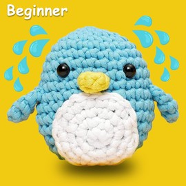 BRISKORE Häkelset für Anfänger Tiere Crochet Häkel Amigurumi Set Häckel Häkeln Stricken Häkeltiere Häckeltierchen Kit mit Videoanleitung Häckelset Strickset für Starter Kinder Erwachsene Pinguin