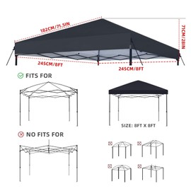 8x8 Canopy Replacement Top Only,Waterproof Pop Up Canopy Tent Top Replacement Cover Roof with Windproof Ropes for Straight Leg Frame, 420D Polyester for Outdoor Garden Pavilion Sun Shade(Black)