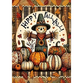 Fall Scarecrow Pumpkin Leaf Diamond Painting Kits for Adults, 5D Diamond Art Kits for Adults Beginners, DIY Full Round Drill Diamond Dot Painting Gem Art Kits for Adult, Home Wall Decor 11.8x15.7 Inch