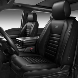 CAR PASS Nappa Leather Car Seat Covers Front Seats, Luxury Seat Protector for Cars, Waterproof Anti-Slip Seat Cushion Airbag Compatible Universal for Sedan SUV Pick-up Truck Automotive Vehicle, Black