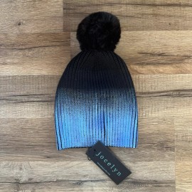 Jocelyn NWT Black Blue Metallic Faux Fur Beanie Winter Hat One Size