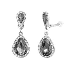 YINLI Classic Fashion Rhinestone Drop Earrings Crystal Teardrop Dangle Clip on Earrings for Women(Black)