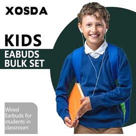 XOSDA - Paquete de 50 auriculares a granel para el aula de niños, Wholeslae, con cable, juego de clase para estudiantes, estudiantes, niños, adolescentes, niños y niñas (XPG101, 50 blanco)