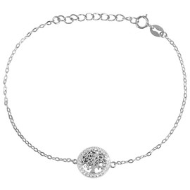925 Silver Bracelet with Tree of Life and 28 Clear Zirconia 925 Rhodium-Plated