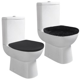 TIESOME 2 Pcs Toilet Lid Cover, Velvet & Polyester Machine Washable Toilet Seat Cover with Elastic Bottom Soft Black Bathroom Toilet Lid Cover Seat Bathroom Decor Accessories Fits Most Toilet Lids