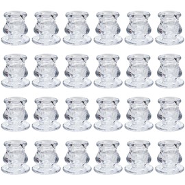 24 Pack Taper Candle Holders- Clear Glass Candlestick Holders for Pillar Candles, Small Candle Holders Thicker Glass Candle Sticks Set for Wedding, Party and Festival Decor