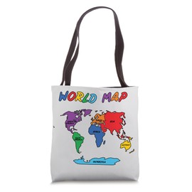 Hand-drawn & colored world map, the names of the continents Tote Bag