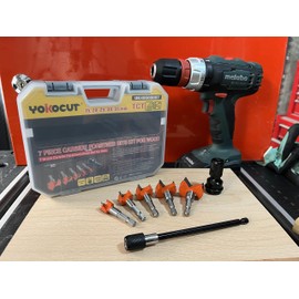 YOKOCUT Forstner Drill Bit, Tungsten Carbide Steel Wood Boring Bit, Hex Shank Wood Tools, Woodworking Hole Saw Set, Wood Boring Bit, Forstner Drilling Bit Cutter Bit Set with Extention Rod & Adapter