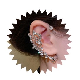 Iaceble Boho Crystal Butterfly Ear Cuff Earrings Hollow Butterfly Cuff Wrap Earrings Silver Butterfly No Piercing Earrings Rhinestone Butterfly Ear Climber Earrings Jewelry for Women(Right)