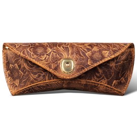 RMAWRAD Real Leather Glasses Case Handmade Cowhide Vintage in Sunglasses Nearsighted Glasses reading glasses Pouch Designed Travel Anti-Crush Lanyard for Men and Women Brown