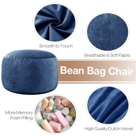 4 Ft Bean Bag Chairs for Adults/Teens with Memory Foam Filling, Comfy Bean Bag Sofa with Filler Included, Soft Dutch Velvet Fabric Beanbags,4 Foot, Navy
