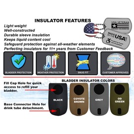 Hydration Tube Covers Bladder Insulators are Compatible with Camelbak Reservoir Water Bladder. Will fit MIL Spec Antidote and Crux (Coyote Brown, Crux 50oz/1.5L)