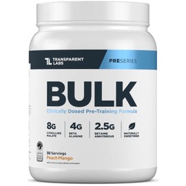 Transparent Labs Bulk Pre Workout Powder - Naturally Sweetened Advanced Pre-Workout Formula for Muscle Building and Strength - 30 Servings, Peach Mango