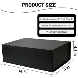 YINUOYOUJIA Large Black Gift Boxes with Lid,14"x9"x4.5" Magnetic Gift Box with Ribbon,Cards and Envelopes for Presents,Great for Wedding,Birthdays,Crafting,Gift Packaging.