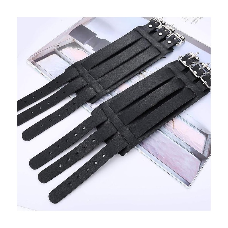 Mens Leather Wide Band Handmade Triple Strap Cuff Medieval Wrap