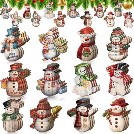 Pack of 24 Christmas Tree Pendants, 12 Designs Wooden Christmas Decoration Pendants, Wooden Decoration Christmas, Christmas Calendar Decoration, Christmas Tree Decoration (Red)