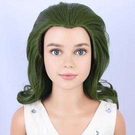 PATTNIUM Green Wig for Kids Short Wavy Wig Child Dark Green Wigs Heat Resistant Synthetic Wigs
