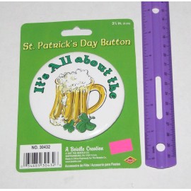 Beistle It's All about the Beer Metal Button #30432, 1/pk, 3.5" St Patrick's Day button