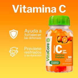 Vitamina C con Zinc – 90 Gomitas Frutales | Suplemento Alimenticio | Fácil de Masticar, Deliciosas y Prácticas
